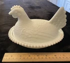 Vintage Indiana Glass White Milk Glass Hen on Nest Dish – 7” Covered Chicken