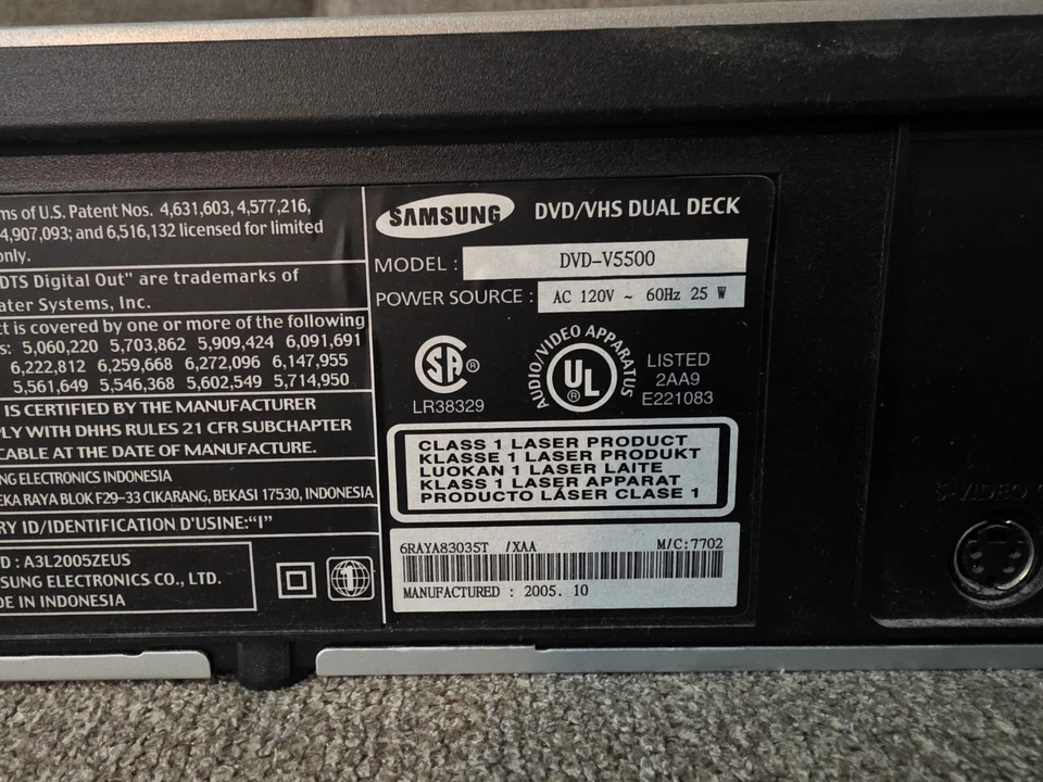 Samsung DVD-V5500 DVD VCR Combo Reproductor Escaneo Progresivo Grabadora VHS Probado Trabajo Foto 4 de 4
