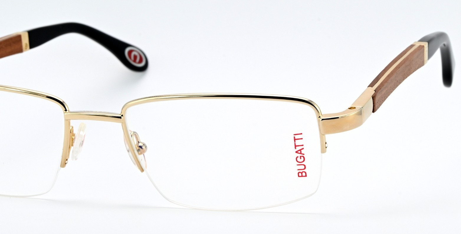 BUGATTI Brille 547 000 56-19 140 Halbrand Metall 22ct Gold Plated Padouk Holz L 35690₽