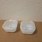 Vintage Fire King Milk White Glass Refrigerator Clear Lid Square 4" Set Of 2