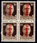 R.S.I ROME BLOCK OF FOUR OF THE C.30 WITH THE SECOND VALUE AT THE TOP RIGHT