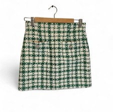 Zara Women's Tweed Green  White Belted Mini Skirt Size Small