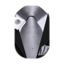 Mens Plaid Ties Classic Paisley Necktie with Handkerchief Cufflinks Set Grey