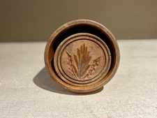 Antique Primitive Wooden Butter Press with Hand Carved Botanical Design