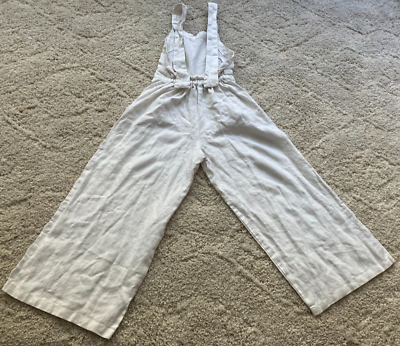 Nice Martin Celine 100% Linen White Wide Leg Jumpsuuit Size XS