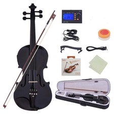 4/4 Size Acoustic Wood EQ Violin Black W/Case Bow Shoulder Rest Electronic Tuner