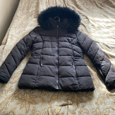 GUESS WOMENS Black PUFFER JACKET/FAUX FUR HOOD SZ Small