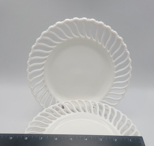 Lace Running S Rim White Milk Glass Dinner Plate 8in • Enhance Your Table! S/4 - Picture 7 of 11