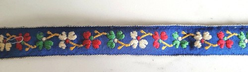 New Vintage 1960-1970s ~ Trim 1 yd Blue Embroidered Flowers Crafts Clothing Home