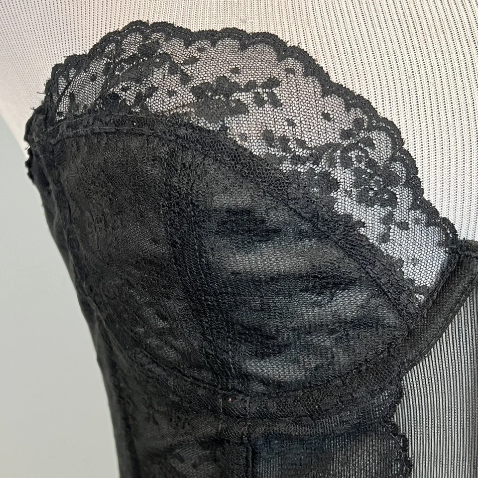 Corsé transparente floral negro anémona Warner Merry Widow 34B vintage Foto 3 de 4