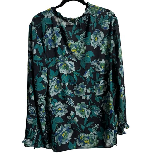 JOAN RIVERS Top Womens 3X Floral 3/4 Sleeve Sheer Blue Cottagecore - Picture 2 of 6