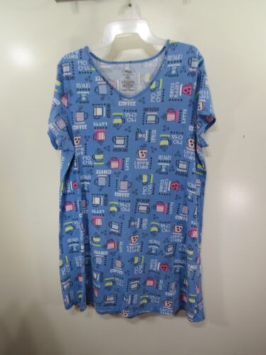 Women Secret Treasures Night Dress Size L 14 18 Blue Coffee Cups Short Sleeve - Picture 1 of 3