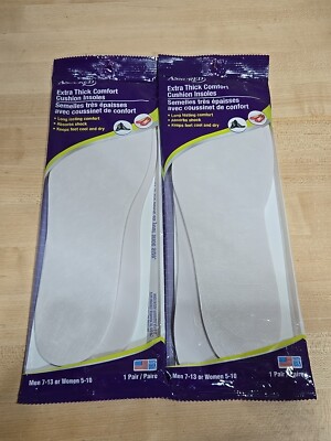 Lot 2x Extra Thick Comfort Cushion Insoles Men 7-13 / Women 5-10 MADE IN USA NEW