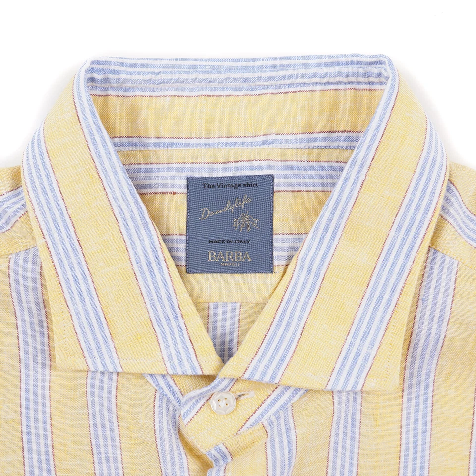 Camisa de vestir Barba súper ajustada de lino a rayas 17x 37 (38" a 40" pecho) nueva con etiquetas Foto 2 de 4