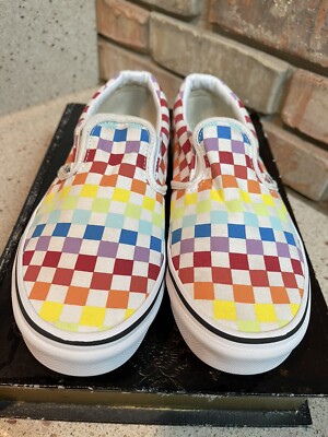 VANS Classic Slip-on Checkerboard Pride Rainbow Skateboarding Sneakers  Womens