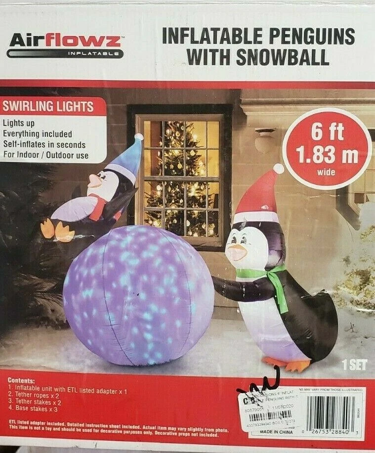 Airflowz 6ft Penguins with Swirling Lights Snowball Christmas Inflatable