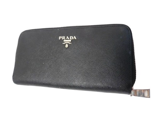 PRADA MILANO SAFFIANO Nero in Pelle Zip Intorno Portafoglio Lungo Borsa con  interno rosa | eBay