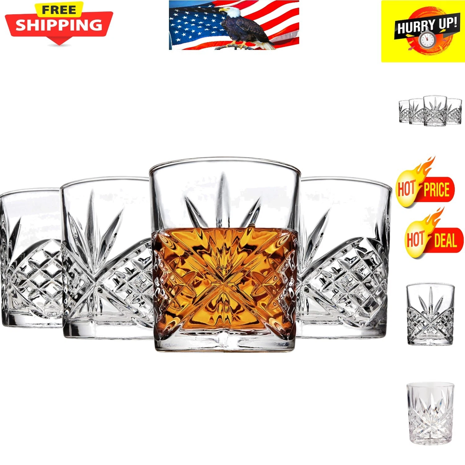Set of 4 Clear Crystal Double Old Fashioned Glasses   Traditional and Timeless