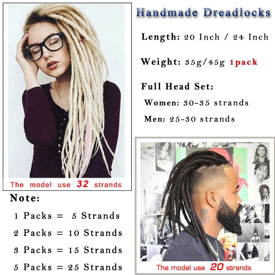 Extensiones Rastas Ombre 20" Imitación Locs Cabello Sintético Jamaica Reggae Punk EE. UU. Foto 2 de 4