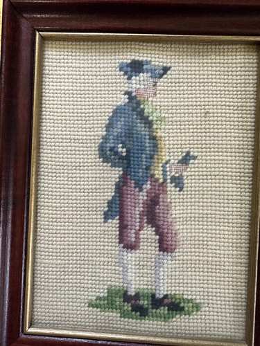 Vintage Framed Handmade Needlepoint Victorian Set 4 Benjamin Franklin Washington - Picture 4 of 10