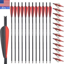 12X Carbon Crossbow Bolts 20in+100GR Broadheads for Archery Hunting Target