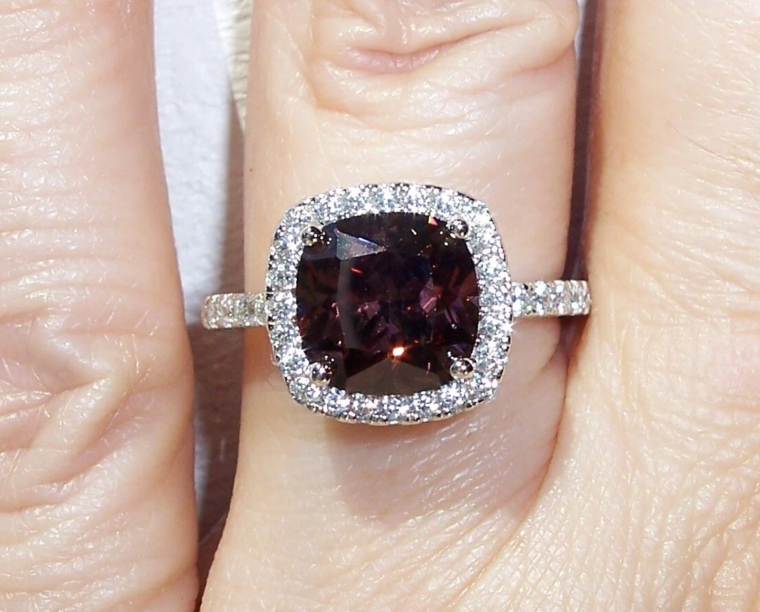 Chocolate Cubic Zirconia Cushion Cut Halo Ring .925 Sterling