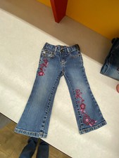 Bongo 2T Baby Girl Flare Bottoms, Y2K, Blue Jeans With Pink Embroidery