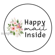 30 HAPPY MAIL INSIDE ENVELOPE SEALS LABELS STICKERS 1.5" ROUND FLORAL GIFTS