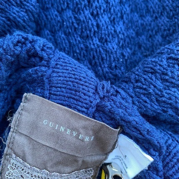 Ginebra Cable Tejido Azul Marino Cárdigan Suéter Mezcla Algodón Y2K Pescador S A000163 Foto 3 de 4