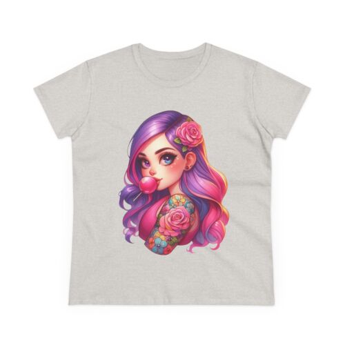Bubblegum Girl Midweight Tee Cute Graphic Cotton T-Shirt for Women Trendy Gift - Picture 10 of 37