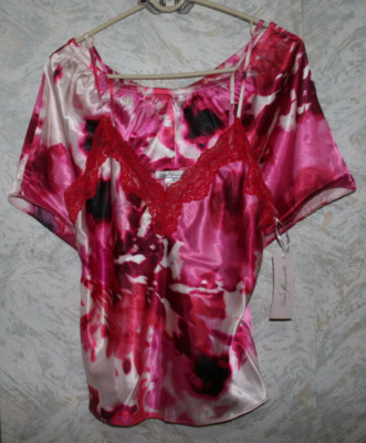 NWT LINEA DONATELLA 2 piece Sexy top & shorts.M/L.Red/multi floral prints.Lace