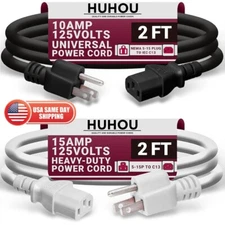 Lot 3 Prong AC Power Cord Cable PC Computer Monitor Electrical Cable Universal