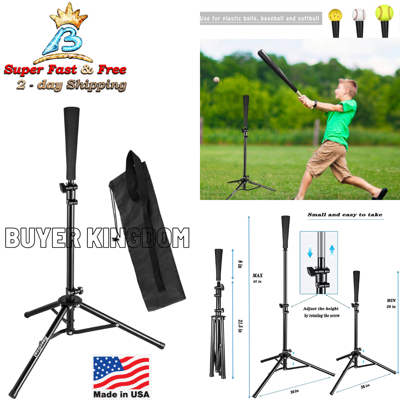 Batting Tee Baseball Hitting Aids Training Stand T Ball Softball