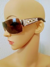 Brown Gold Tone Metal Faux White Pearl Plastic Women's Sunglasses