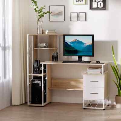 Großer Eiche Computertisch 2 Schubladen Ablagen Arbeitszimmer Arbeitsplatz PC Tisch Home Office
