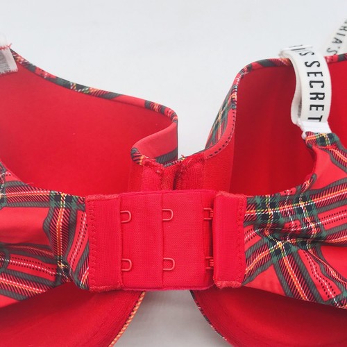 Sexy camiseta sujetador Victoria's Secret ligeramente forrada demi roja a cuadros ropa de salón 32DDD - Imagen 3 de 6