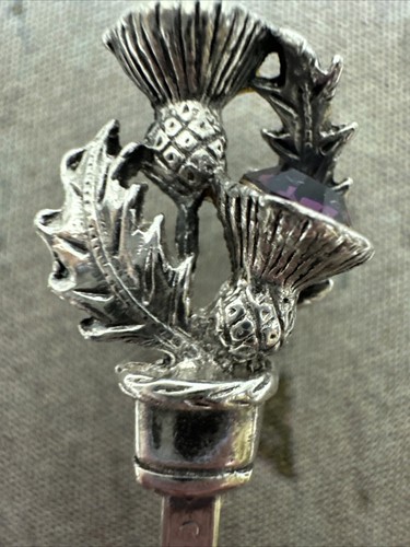 Vintage Signed Purple Amethyst Rhinestone Silver Plated Collectible Spoon - Picture 2 of 8