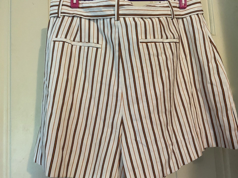 Pantalones Cortos Nine West Para Mujer XL Rayas Tiro Alto Corbata Cinturón a Juego Cintura Elegante Foto 3 de 4