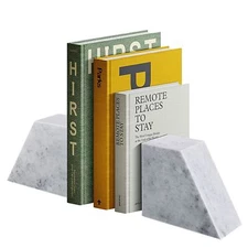 White Marble Bookends, Elegant Book Holder, 2-Piece Non-Skid Heavy Book Stopper