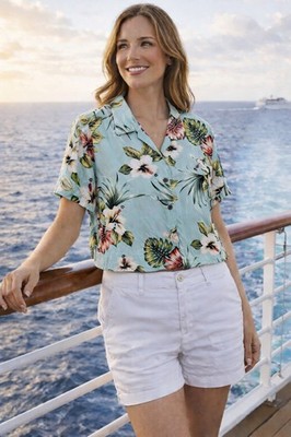 Paradise Bay Womens Vintage Hawaiian Button Up Size Large Made In Hawaii
