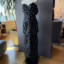 Vintage 1980's Victor Costa Gown Evening Dress Polka Dot Black White Draping 10