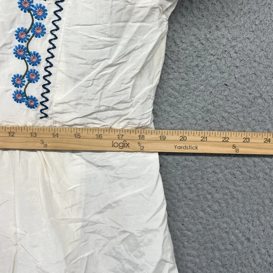 Zara Woman Dress Womens Large White Boho Embroidered Floral Tunic Peasant Top - Image 4 of 4