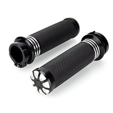 1" Motorcycle Hand Grips Black Chrome Handlebar Grips Compatible BK-3circle