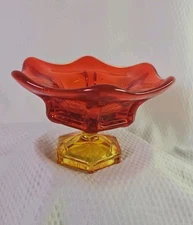 HTF Vintage 70s Viking Glass Persimmon Mini Compote Epic Column 5” EUC