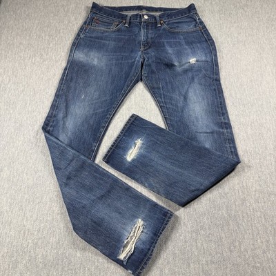 Polo Ralph Lauren Jeans Men 32x32 Blue Slim Fit Distressed Faded Streetwear Deni