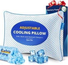 Cooling Gel Memory Foam Pillow Queen Size Sleeping 1 Pack Thick Adjustable Firm