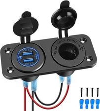 QC 3.0 USB Charger and Cigarette Lighter Socket Pre-Wired 12V-24V Dual USB Car C