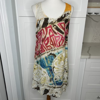 Adventures des Toiles Womens Sleeveless Geometric Print Linen Lined Dress Sz 38