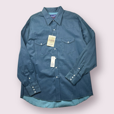 #ad Vintage Men’s Wrangler Brushpopper Solid Western Cowboy Shirt Pearl Snap 2XL 90s $59.95