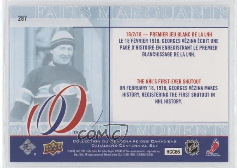 2008 Montreal Canadiens Centennial Set Limited Edition Georges Vezina #287 HOF - Image 2 of 2